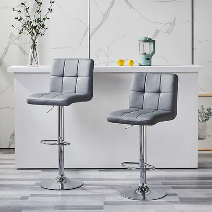 Set of 2 Bar Stools Faux Leather Gas Lift Bar Chair Grey Padded Chair Kitchen