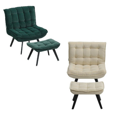 Fabric Upholstered Accent Chair with Footstool Tufted Back Occasional Armchair