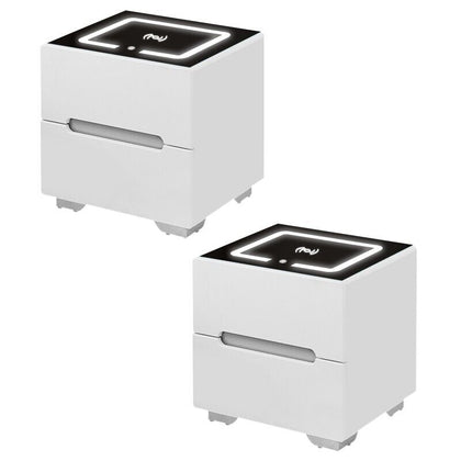 Set of 2 LED Bedside Cabinet Table Wireless Charging 2 Drawer Bedroom Nightstand