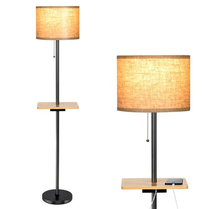 Modern Floor Lamp Standing Lamp with Shelf Plate and Dual USB Charging Ports