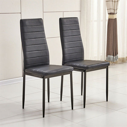 2Pcs Black Dining Chairs Kitchen Dinning Room Faux Leather Metal Leg Padded Seat
