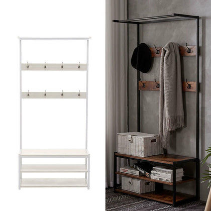 Industrial Coat Rack Shoe Bench Hall Tree Entryway Clothes Storage Shelf w/ Hook