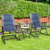3 PCS Folding Garden Patio Bistro Set Rocking Padded Chairs Glass Coffee Table