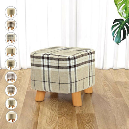 Linen Color Square or round Corners Stool Modern Footstool + Wooden Leg uk