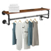 Industrial Pipe Shelf Wall Mounted Clothes Rack Hanging Rod & Wooden Top Shelf