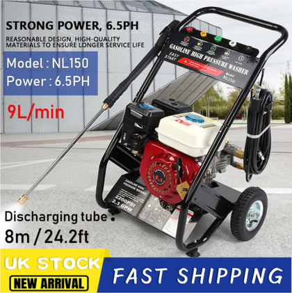 Gasoline Petrol High Pressure Washer Machine 180bar 6.5PH Power Jet Cleaner