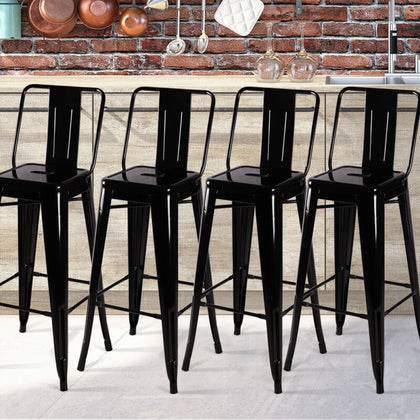Pack Of 4 Glossy Black High Breakfast Bar Stools Kitchen Counter Metal Pub Chair