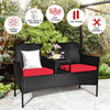 Outdoor Garden Furniture 2-Seater Rattan Chair Middle Tea Table Padded Cushions