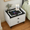 High Gloss White 2 Drawers Bedside Table LED Light Wireless Charging Nightstand