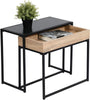 Industrial Nested Tables Black Top Oak Tray Stackable Units Metal Frame Set 2Pcs