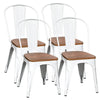 Set of 4 Dining Chairs Metal Industrial Side Chair Wooden Seat Bistro Cafe White