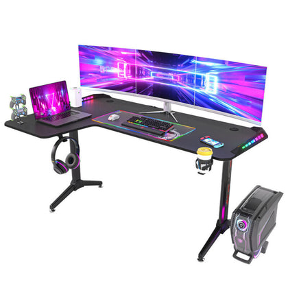 XXXL Gaming Desk Corner Computer Table L-Shaped Racing Desk Table w/ Storage Box