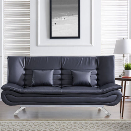 Black Faux Leather Sofa Bed Recliner Chair Sleeper Sofabed 3 Seater Couch Settee