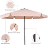 3M Patio Parasol w/6 Metal Ribs & Air Vent Sun Shade Beach Market Table Parasol