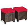 Set of 2 Outdoor Rattan Footstool Wicker Ottoman Chair Seat w/ Padded Cushions
