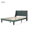 Merax Upholstered Double Bed Modern Velvet 4FT6 Winged Headboard Green/Grey