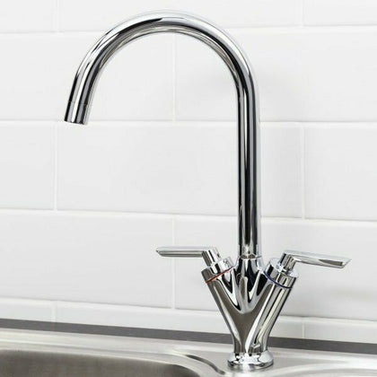 Modern Kitchen Sink Mixer Tap Chrome Monobloc Basin Twin Lever Taps Swivel 360°