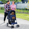 4-Wheel Pet Stroller Dog Cat Walk Travel Carrier Carriage with Storage Basket