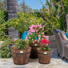 3PCS Wooden Planter Barrel Set Garden Patio Nesting Burnt Wood Bucket Planters