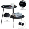 LED Glass Side End table With Wireless Charging Black Round Beside Table