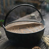 NonStick Cast Iron Pot with Wood Lid Cooking Hanging Stew Souppot Open Fire Pan