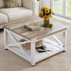 White Oak Coffee Table 2 Tier Square Unit Open Storage Shelf Metal X Shaped Legs