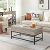 Industrial Split Lift-top Coffee Table with Storage Compartments & Metal Legs