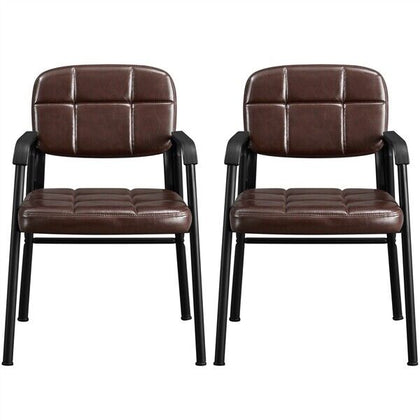 Dining Chairs Set of 2 Leather Office Chairs with Armrest Ergonomic Guest Chiar
