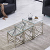 Nest of 3 Coffee Table Sofa Side End Table Tempered glass Stainless Steel Legs