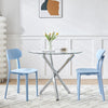 Round Dining Table and Chairs Set 4 Glass Table with 4 Chairs Dining Room Blue