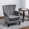 European Retro Grey Fabric Armchair Single Small Bar Sofa Black Legs Stud Design