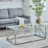Silvery Coffee Table Stainless Steel Side Table W/Transparent Tempered Glass