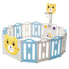 12+2 Panels Baby Playpen Foldable Kids Safety Activity Center & Basketball Hoop