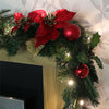 Pre-Lit Decorated Christmas Garland with Lights Red Ball Xmas Festival Tree 2.7M