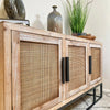 Fir Wood Rattan 3 Door Sideboard Cabinet Vintage Furniture Storage TV Stand Unit