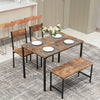 4pcs Dining Table Set 2xChairs 1xDining table 1xBench Breakfast Metal Furniture
