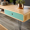 Brown Coffee Table Green Storage Drawer Open Shelf Black Metal Hairpin Legs