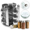 Revolving Rotating Steel 12/16 Jar Spice Rack Storage Glass Jars & Chrome Lids