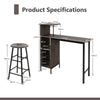 3 PCS Kitchen Dining Table Set Industrial Pub Table & Stools w/ Storage Shelves