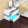 24" RGB LED Light Bedside Table Cabinet Nightstand High Gloss 2 Drawer Furniture