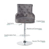 Luxury Black Grey Velvet Swivel Bar Stool Lion Knocker & Cross Stitch High Back