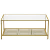 Coffee Table, Cocktail Table with Tempered Glass Top and Mesh Shelf LGT031A01