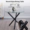 4x Velvet PU Leather Dining Chairs&Round Tempered Glass Dining Table Dining Set