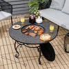 4 in 1 Outdoor Fire Pit Dining Table Round Wood Burning Fire Bowl W/ Mesh Cover
