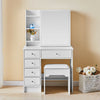 White Dressing Table Wood Makeup Desk with Slide Mirror 5 Drawers Stool Bedroom