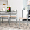Glass Dining Table and Chairs Silver Iron Legs 1 Table 4 Chairs MDF Stools