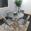 Dining Table Set Of 4 Round Grey Dining Table And 4 Grey Velvet Tufted Chairs
