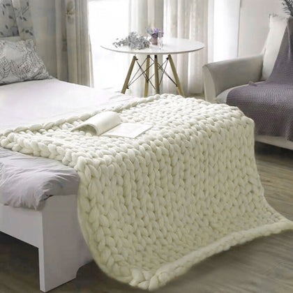 Large Soft Chunky Knit IvoryWhite Thick Blanket Handwoven Throw Sofa Bed Blanket