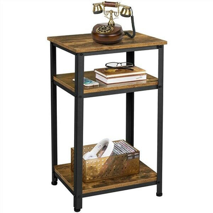 Side Table Rustic Industrial End Telephone Table with 2-Tier Shelves