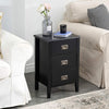 Black Bedside Table Tall Wooden Legs 3 Storage Drawers Silver Metal Drop Handles